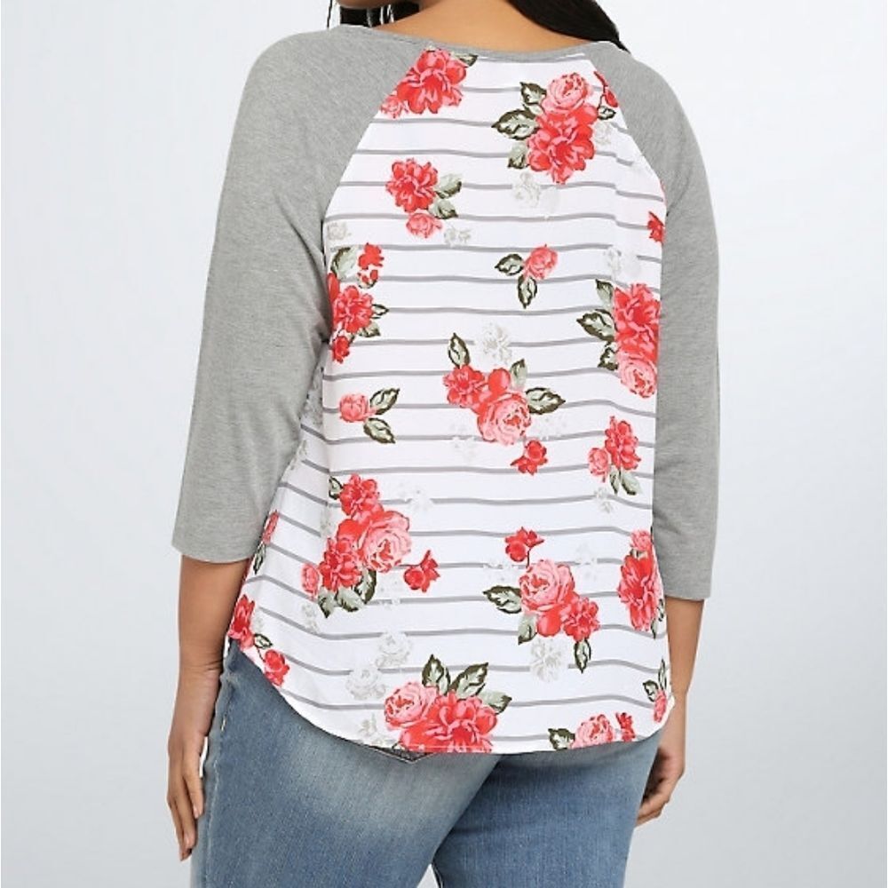 Torrid Striped Floral Raglan Tee - Picture 2 of 10